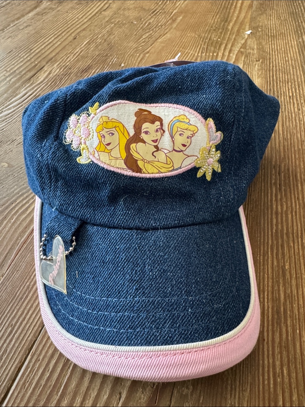 Disney cotton Blue Denim Princess embroidered Visor Hat with Pink Trim